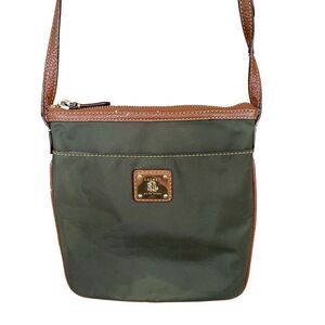 Ralph Lauren Womens Green Leather Adjustable Strap Nylon Crossbody Bag